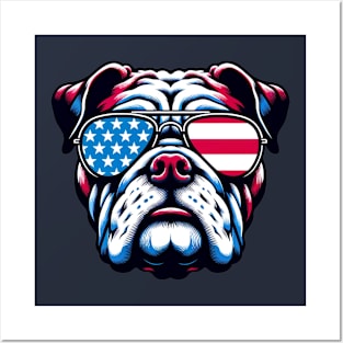 Bulldog Uncle Sam Hat Sunglasses American Flag 4th of July Posters and Art